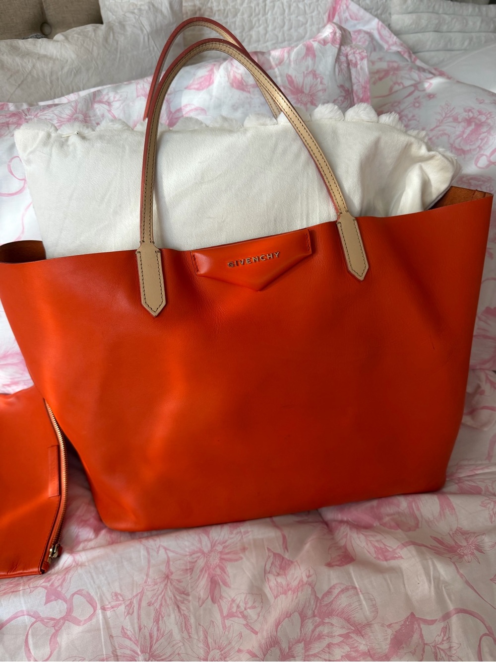 Givenchy Orange Leather Tote with Beige Handles